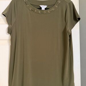 Liz Claiborne Olive Green Grommet Neckline Top